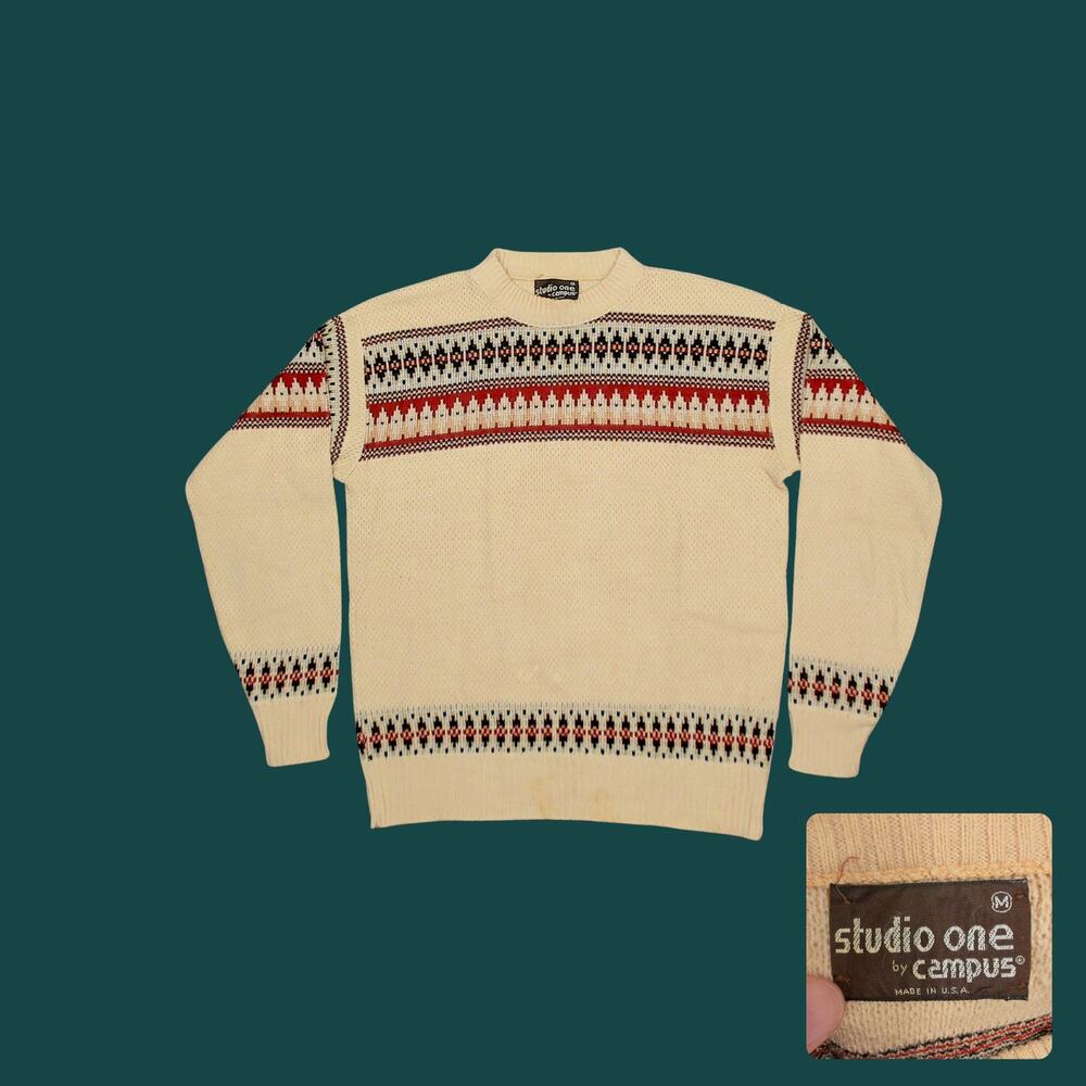 Vintage 80s Studio One Campus Fair Isle Grandpa Sweater M